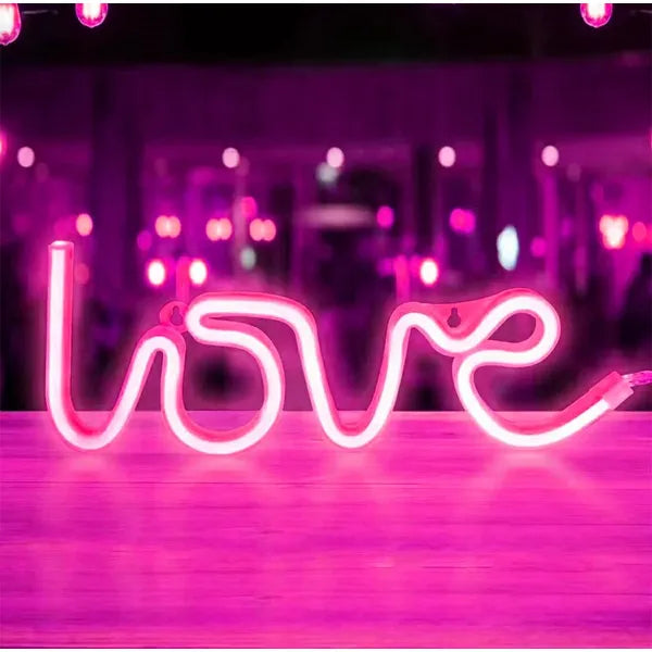 LED neon LOVE feliratú fali lámpa, elemes, lila, 34,5×13 cm