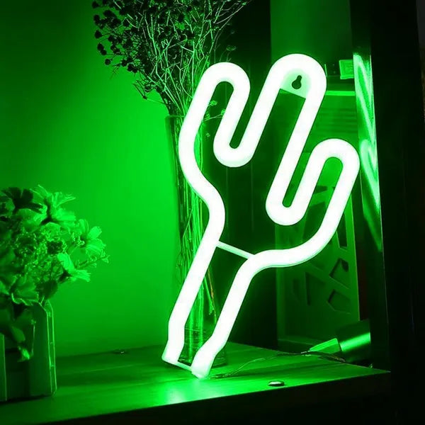 Kaktusz alakú LED neon dekorációs lámpa, USB/AA, 26 cm, zöld
