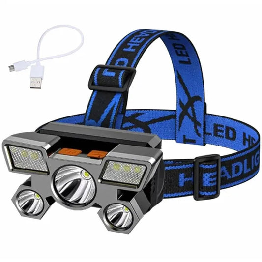 Robusztus fejlámpa beépített akkumulátorral, 9x LED XPE dióda, usb, 10 W