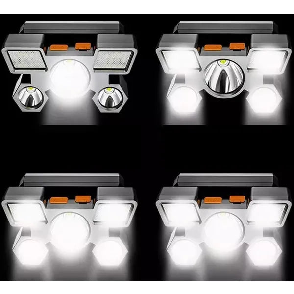 ZD85 fejlámpa 9× LED XPE, 800 lm, USB‑tölthető, IPX4, 6 mód, 90° dönthető