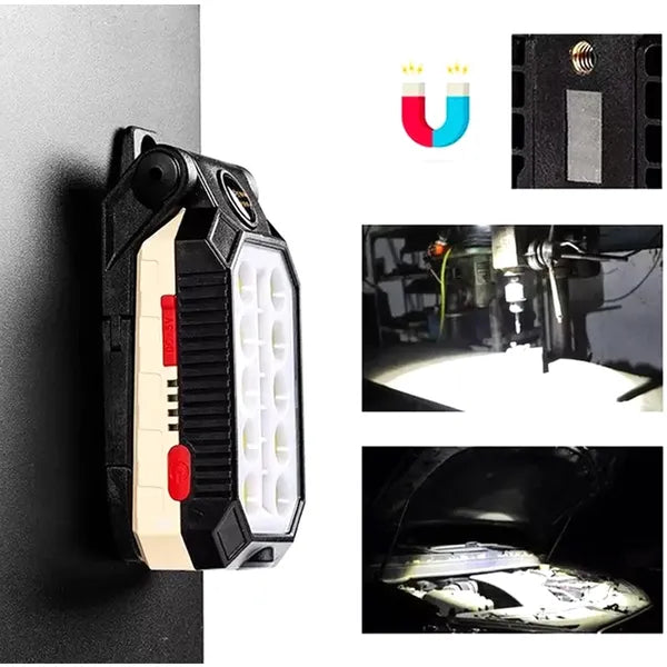 Akkus COB LED munkalámpa, 8W, mágneses talp, 2200 mAh, USB, fekete