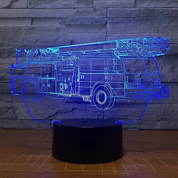 3D LED éjjeli lámpa tűzoltóautó, RGB, távirányítóval, USB/AA, akril