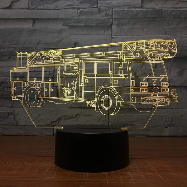 3D LED éjjeli lámpa tűzoltóautó, RGB, távirányítóval, USB/AA, akril