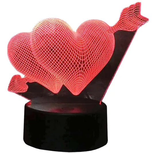 3D szív alakú éjszakai fény, LED lámpa színes háttérvilágítással, távirányítóval, USB
