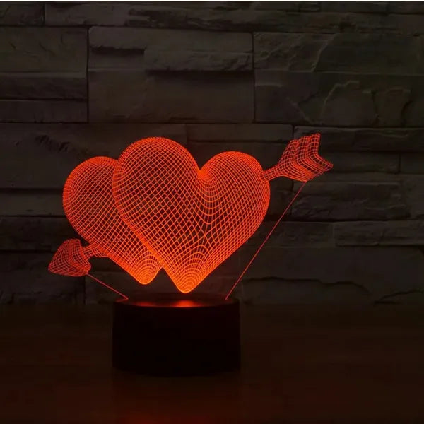 3D szív alakú LED éjjeli lámpa, RGB, távirányítóval, USB/AA, akril