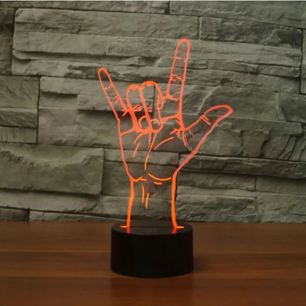 3D LED éjjeli lámpa V jelet mutató kéz, RGB, távirányító, USB/AA