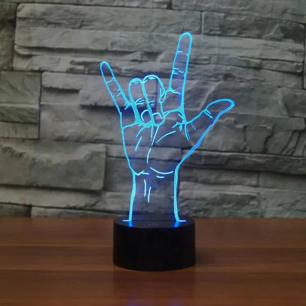 3D LED éjjeli lámpa V jelet mutató kéz, RGB, távirányító, USB/AA