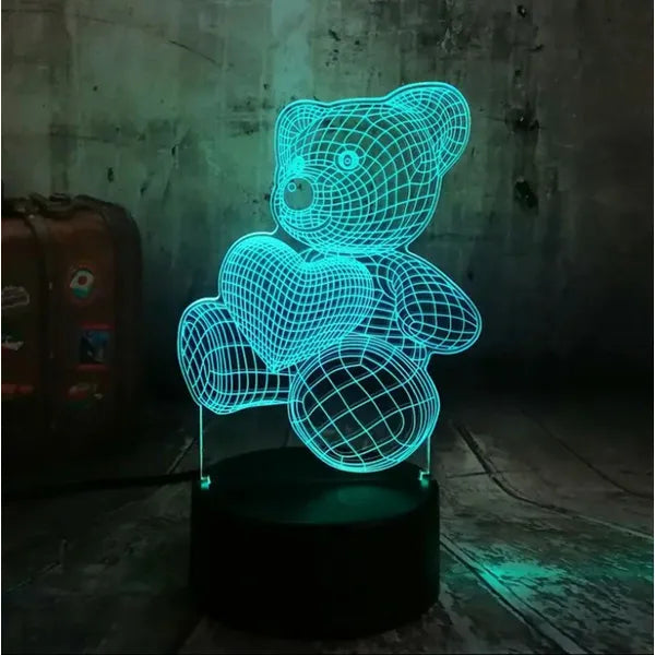 3D LED éjjeli lámpa – mackó RGB, távirányító, USB/AA