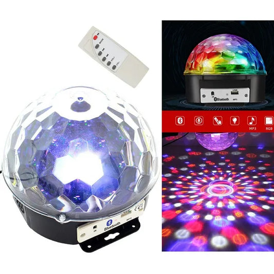 Bluetooth MP3 disco gömb projektor, 6 színű LED, 18 W, hangvezérlés, USB