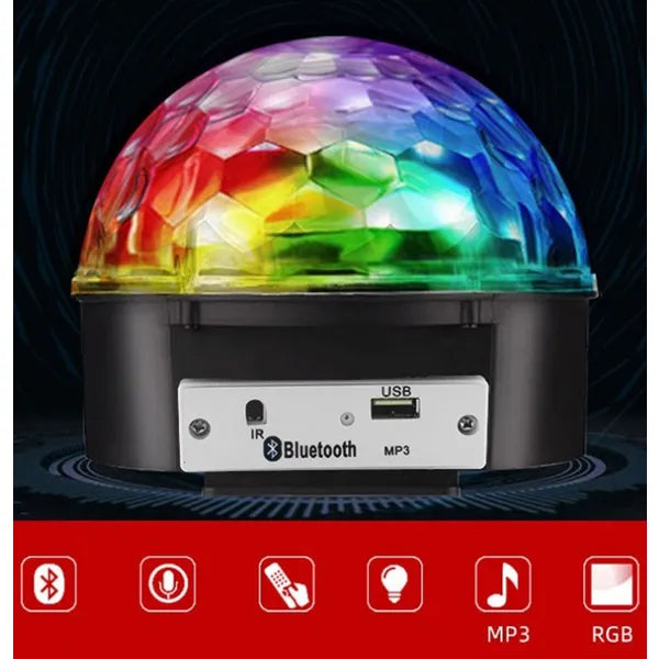 Bluetooth MP3 disco gömb projektor, 6 színű LED, 18 W, hangvezérlés, USB