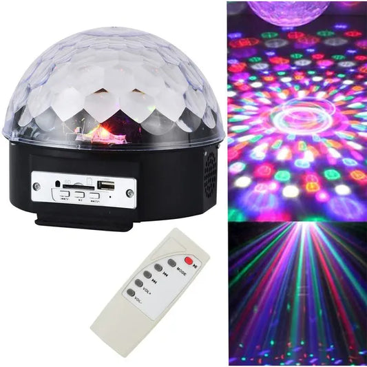 LED diszkógömb projektor MP3 lejátszóval, USB/SD, távirányító, 18 W