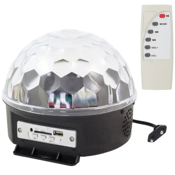 LED diszkógömb projektor MP3 lejátszóval, USB/SD, távirányító, 18 W