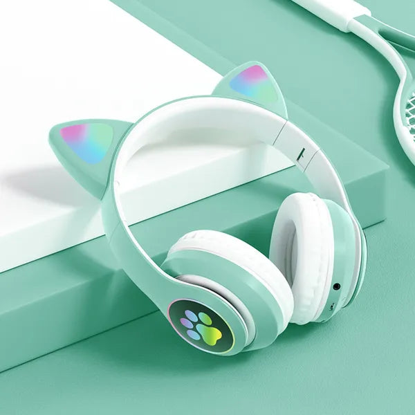 Gyerek bluetooth fejhallgató led macskafülekkel