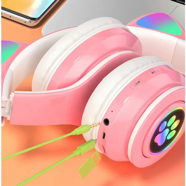 Gyerek bluetooth fejhallgató led macskafülekkel