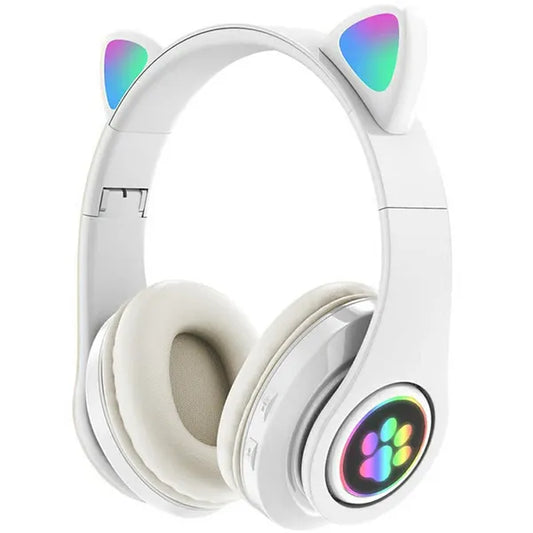 Gyerek bluetooth fejhallgató led macskafülekkel, fehér