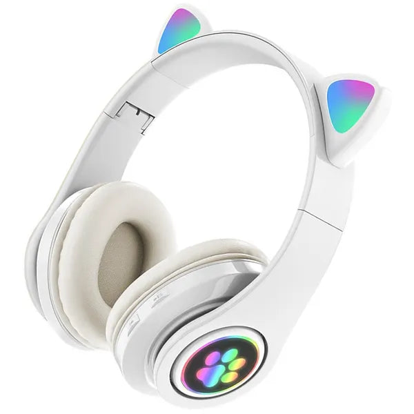 Gyerek bluetooth fejhallgató led macskafülekkel, fehér