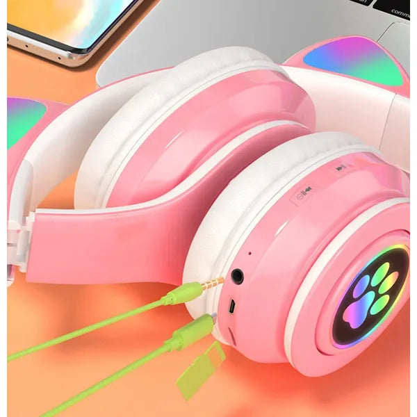 Gyerek bluetooth fejhallgató led macskafülekkel