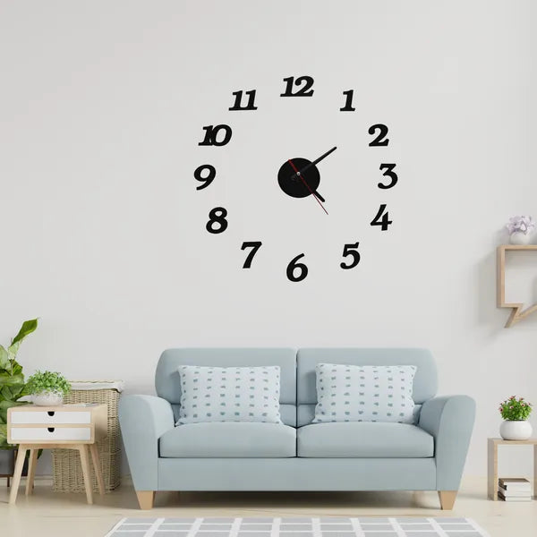 Fekete ragasztható DIY fali óra, állítható 70–130 cm átmérő, AA