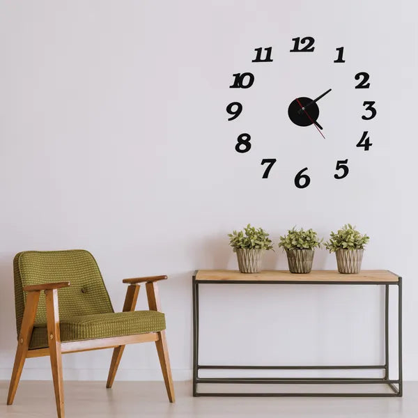 Fekete ragasztható DIY fali óra, állítható 70–130 cm átmérő, AA