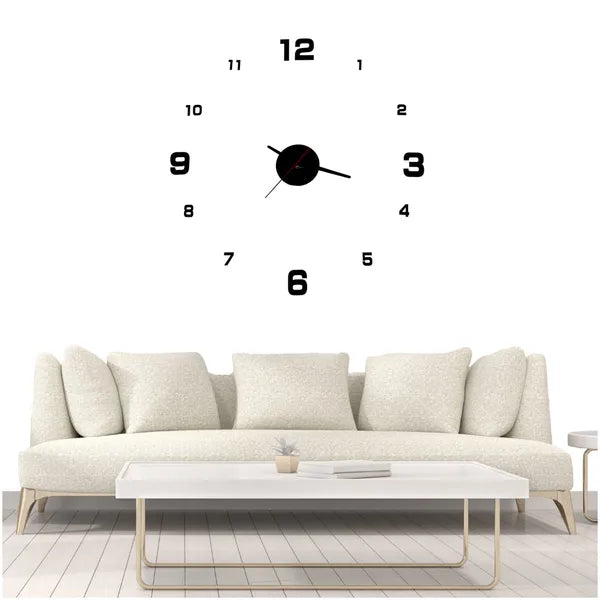 Fekete 3D öntapadós DIY falióra, 4 nagy számjegy, 70–130 cm