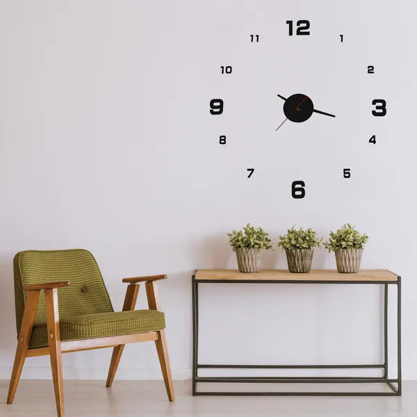 Fekete 3D öntapadós DIY falióra, 4 nagy számjegy, 70–130 cm