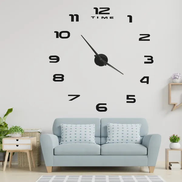 DIY öntapadós nagy falióra, állítható 80–120 cm, fekete, 12 számjegy