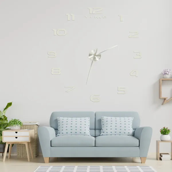 Ezüst 3D tükör falióra DIY, öntapadós, 80–120 cm, XL