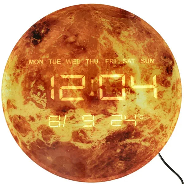 Narancssárga Mars bolygó falióra LED kijelzővel, 32 cm