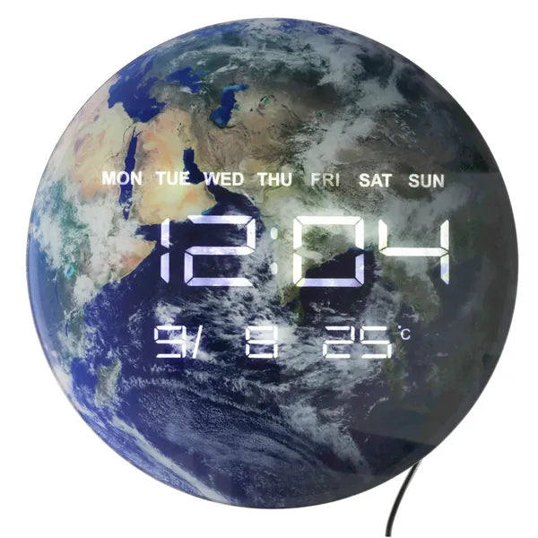Kék LED fali óra Föld bolygó motívummal, 32 cm átmérő