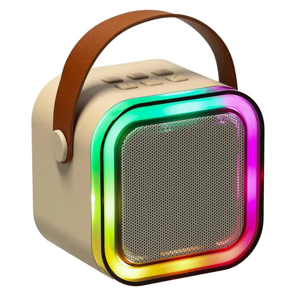 Karaoke szett 2 vez. mikrofonnal, hordozható Bluetooth RGB LED hangszóró, bézs