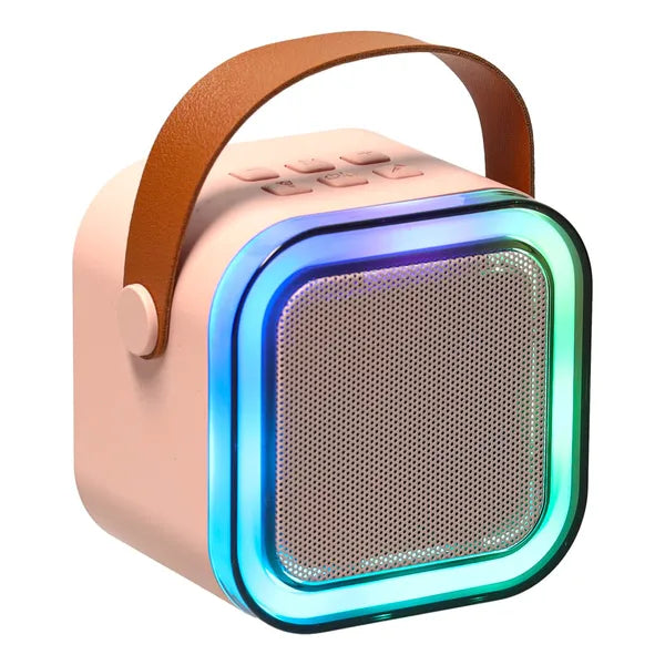 Rózsaszín karaoke szett 2 vezetéknélküli mikrofonnal és Bluetooth LED hangszóróval