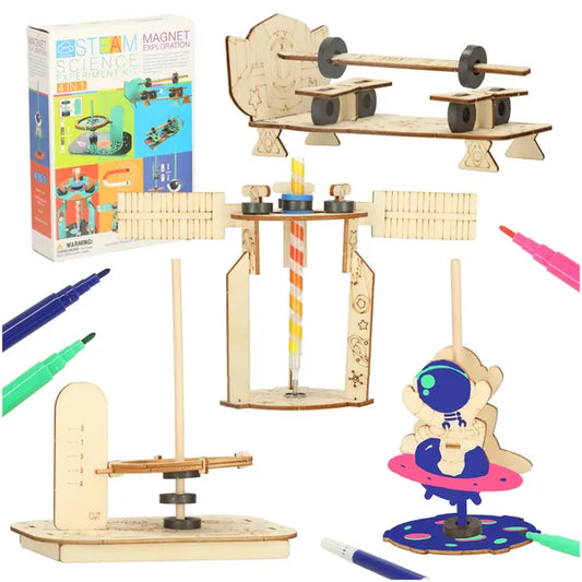 DIY mágneses tudományos kísérletkészlet 4 az 1-ben, fa elemekkel, 8+ év