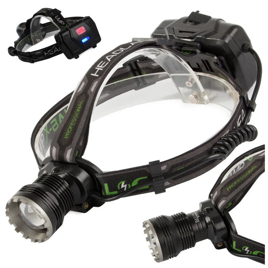 Fejlámpa CREE XHP99 ZOOM LED-del, powerbank funkcióval, hátsó világítással, fekete