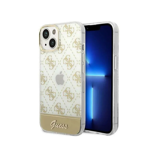 Eredeti iPhone 14 Plus Guess Hardcase 4G Pattern Script Gold