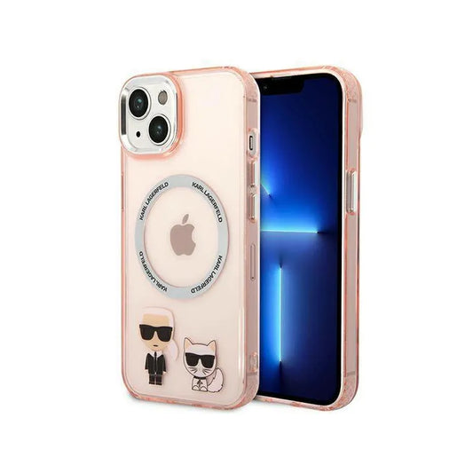 Eredeti iPhone 14 Plus Karl Lagerfeld Hardcase Karl & Chupette alumínium Magsafe (KLHMP14MHKCP) Rózowe
