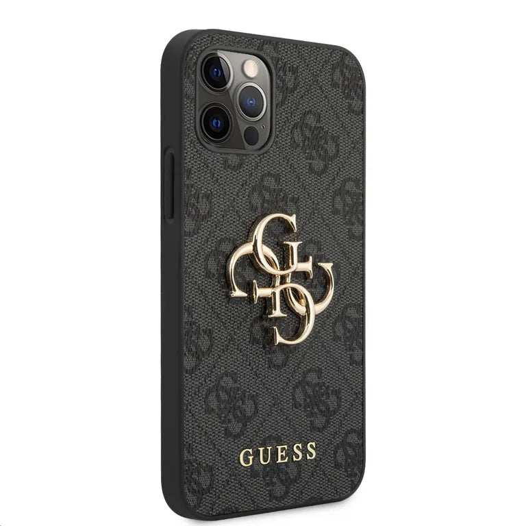 Guess PU 4G fém logós hátlap iPhone 12/12 Pro szürke