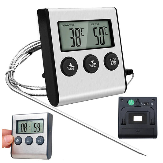 Digitális hús hőmérővel LCD kijelzővel, 6.5cm x 2.7cm x 7cm, ezüst szín