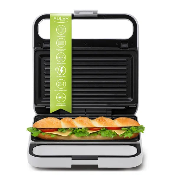 Adler AD 3070 2 az 1-ben szendvics- és grillsütő, 850 W, fehér
