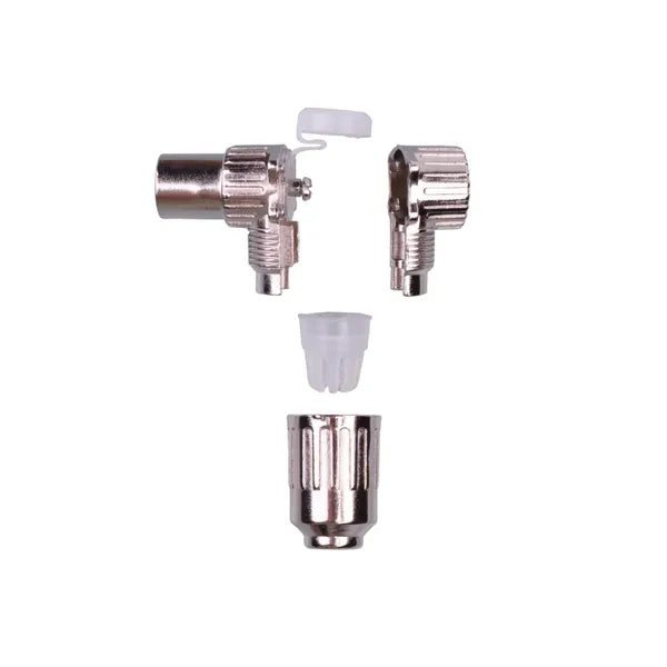 Derékszögű fém TV antenna dugó (IEC 9,52 mm hím koaxiális csatlakozó)