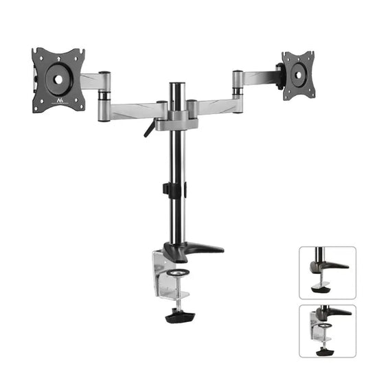 Alumínium asztali tartókar két 13–27″ monitorhoz, 2×8 kg, VESA 100×100