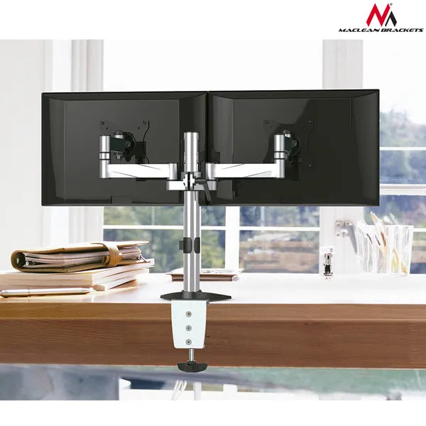 Alumínium asztali tartókar két 13–27″ monitorhoz, 2×8 kg, VESA 100×100
