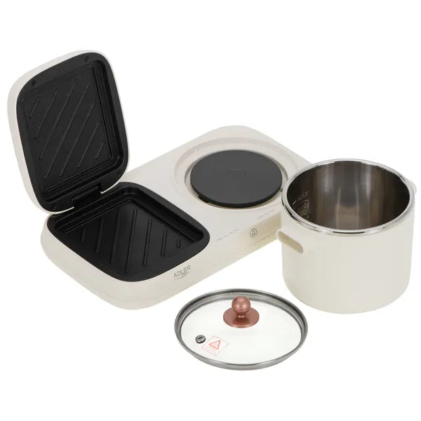 Adler AD 6421 2 az 1-ben reggeliző állomás, grilllap és 1,0 L főzőedény, 1100 W