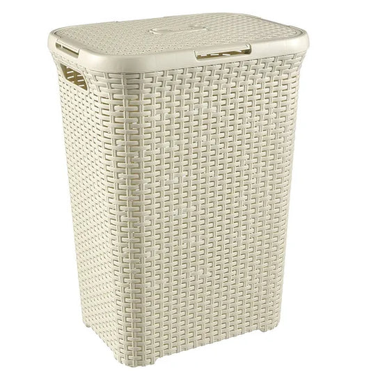 Curver Natural Style rattan hatású szennyeskosár, 60 l, krémszín