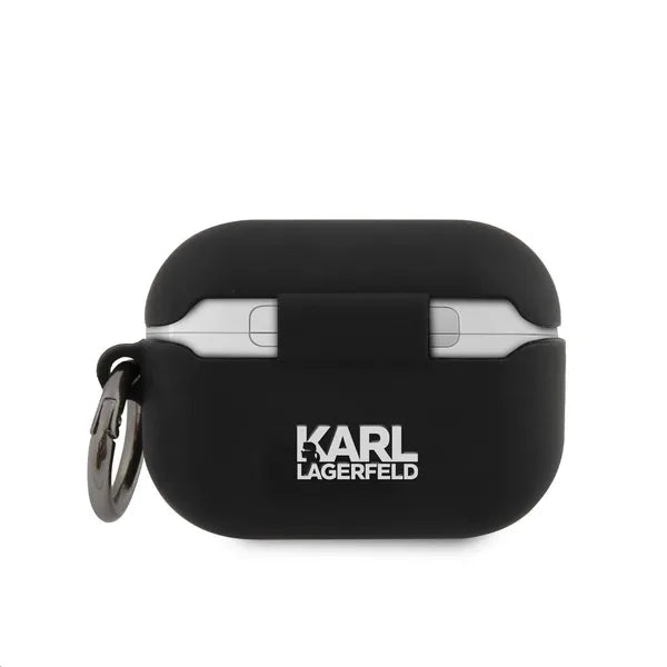 Karl Lagerfeld Rue St Guillaume fekete szilikon tok karabinerrel AirPods Pro-hoz