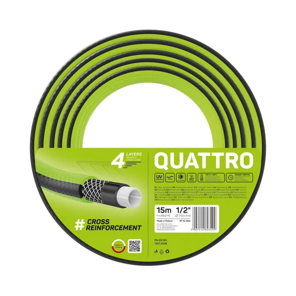 Quattro kerti tömlő 1/2 15m - 4 réteg, uv-álló, algaellenes