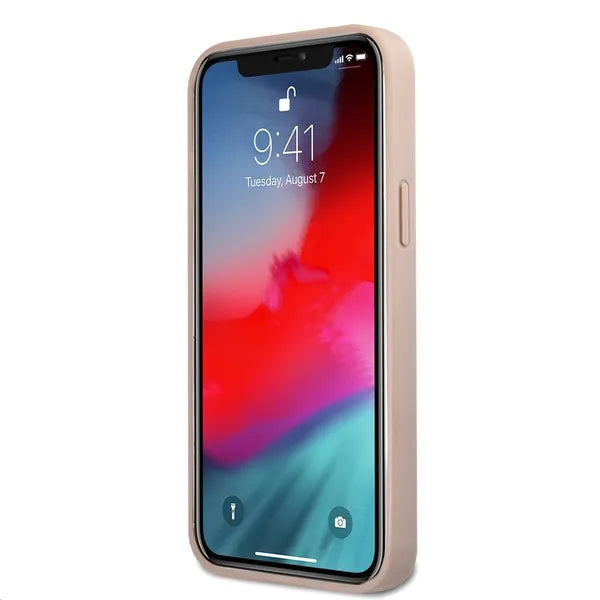 Rózsaszín Guess 4G fém logós PU bőr tok iPhone 12/12 Pro készülékhez