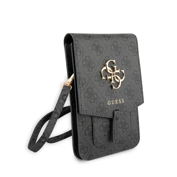 Guess 4G fém logós szürke PU bőr telefon táska, vállpánttal 175×117 mm