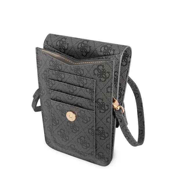 Guess 4G fém logós szürke PU bőr telefon táska, vállpánttal 175×117 mm