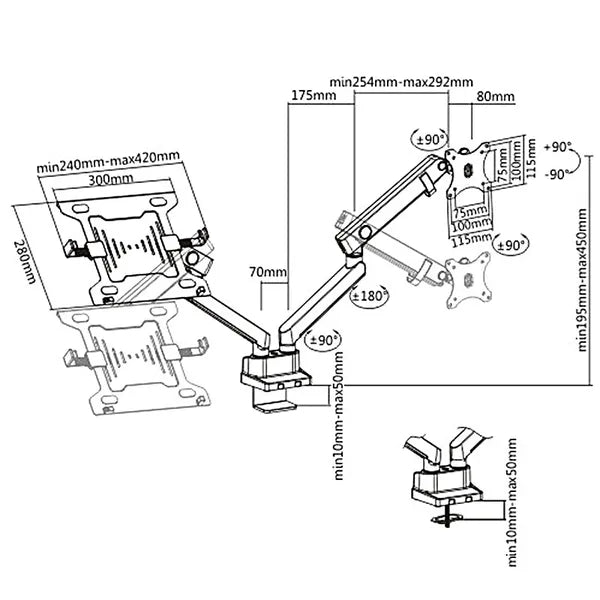 Dupla asztali monitor- és laptopállvány, VESA 75/100, 17–32", 2×8 kg