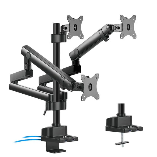 Hárommonitoros asztali tartó 17–27″-es kijelzőkhöz, VESA, 2×USB 3.0